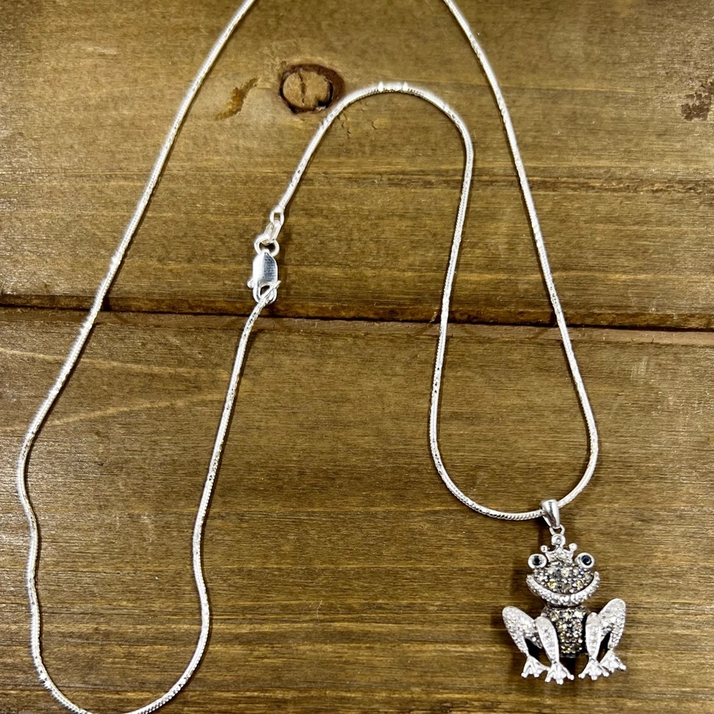 Sterling Silver Marcasite Frog Necklace - Picture 3 of 5